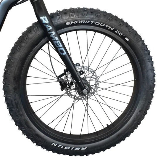 Rambo Electric Bikes Arisun Sharktooth 26X4″ Folding Studded Tire - Cece's E-Bike Garage